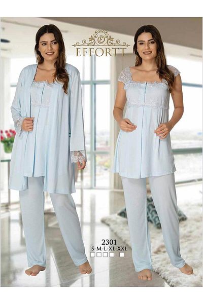 EM&FA TEKSTİL Maternity Lace Detailed Pajama Set with Dressing Gown