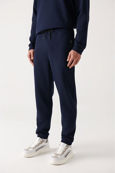 Avva Men's Navy Blue Flexible Interlock Fabric Elastic Leg Sweatpants B 003400