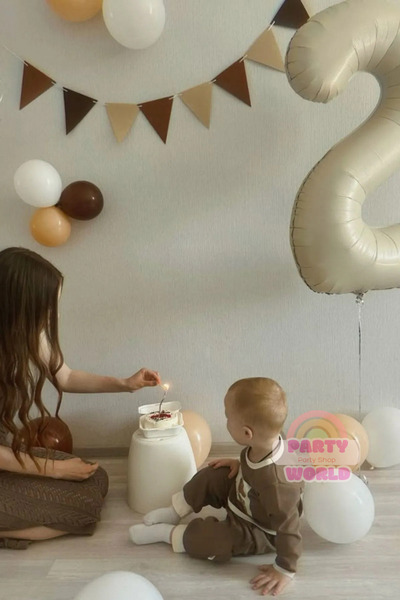 party world Pastel Retro Kahverengi Tonlar Flama 2 Yaş Folyo Balon Set 10 Ade...