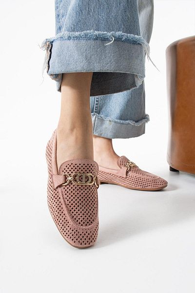 diclepolat Women's Summer Perforated Loafer Casual Shoes Sariva Powder