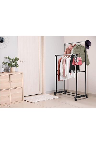 BUNCA Home Double Clothes Stand Rack with Shoe Storage Shelf Side Hanger for Hanging Clothes Rust-Proof Foldable Bunca