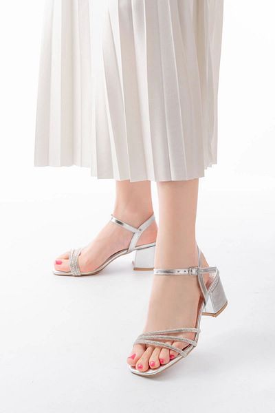 No8 Home S-889 Silver 3-Stripes Heeled Women's Shoes