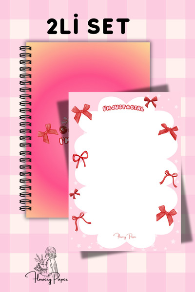 Flowery Paper Just I Girldefter 2'li Set - Memopad,check List ,not Defteri ,bloknot ,not Kağıdı, Okul Defterleri