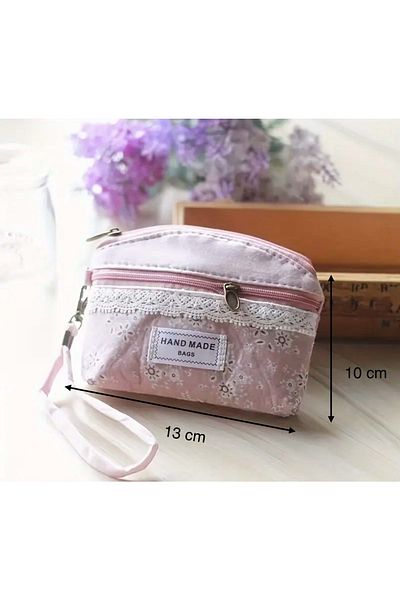 ACAR TAKI Mini Lace Decorated, Floral Patterned Coin Purse, Versatile Carry, Pink Color Acr4757