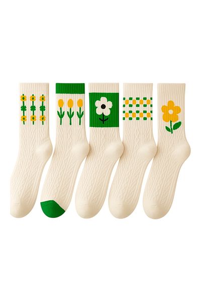 Bestrend 5-Piece Embossed Patterned Women's Tennis Socks