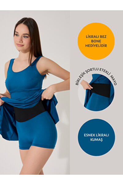 myfirstsea Kadın Likralı Birleşik Şortlu Etekli Mayo Kadın Şortlu Mayo Sabit Kaplı