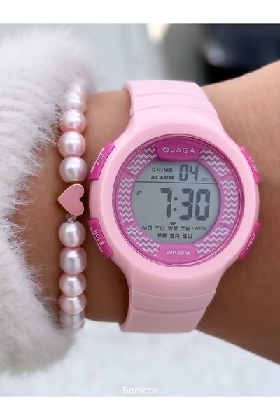 Jaga Havuz Denizde Kullanım, Işıklı, Takvimli, Kronometreli Pembe Dijital Kız...