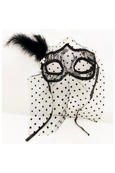 SİMYA TİCARET Black Polka Dot Veil and Pearls Party Mask