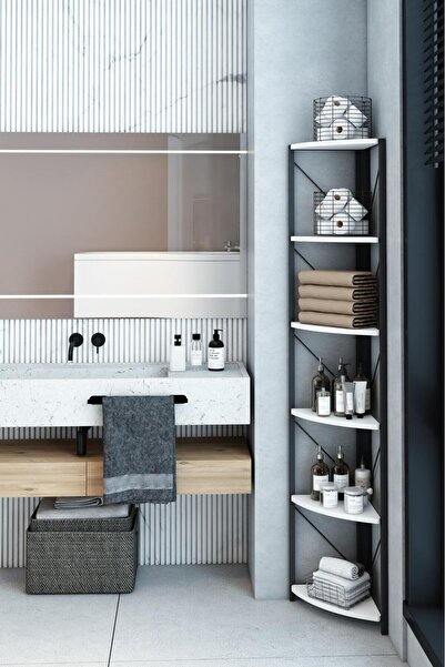 Mgr Office 6 Raflı Köşe Metal Banyo Rafı Şampuanlık Deterjanlık Çok Amaçlı Raf 180 CM