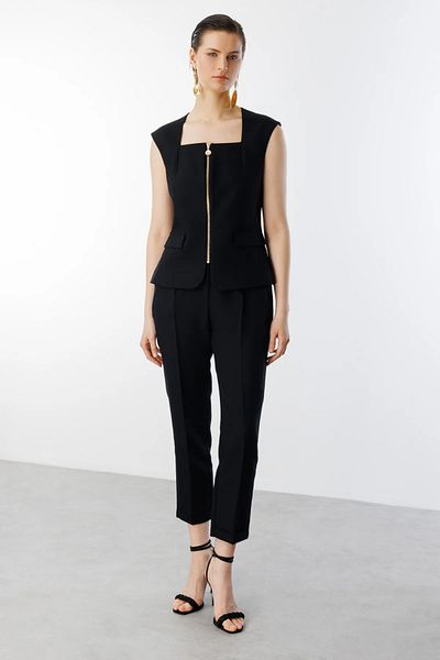 Ekol Square Collar Zippered Vest-6522