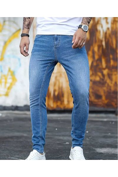 KING SEZAR Мъжки дънки Slim Fit Lycra Denim