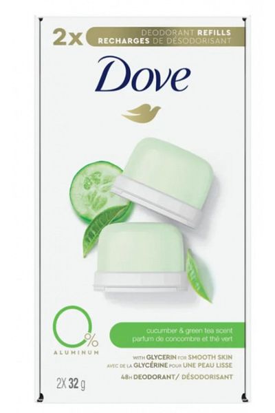 Dove عبوة من 6 مزيلات عرق خالية من الألومنيوم بنسبة 0% - بنكهة الخيار والشاي الأخضر (عبوة قابلة لإعادة التعبئة) [عبوات من 6 قطع × قطعتين] (32 جرام)