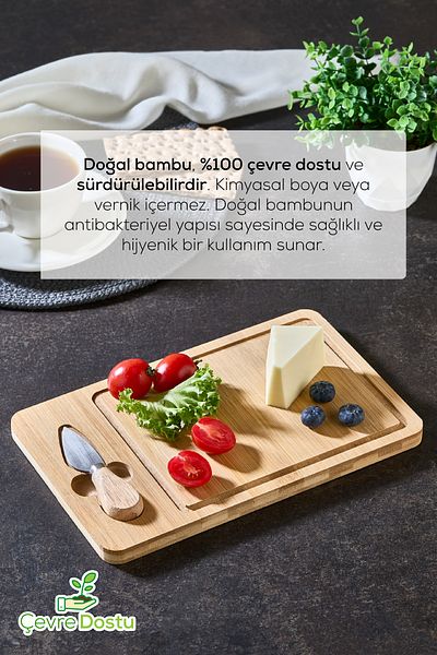 Vienev Bamboo Cheese Presentation Set with Single Blade