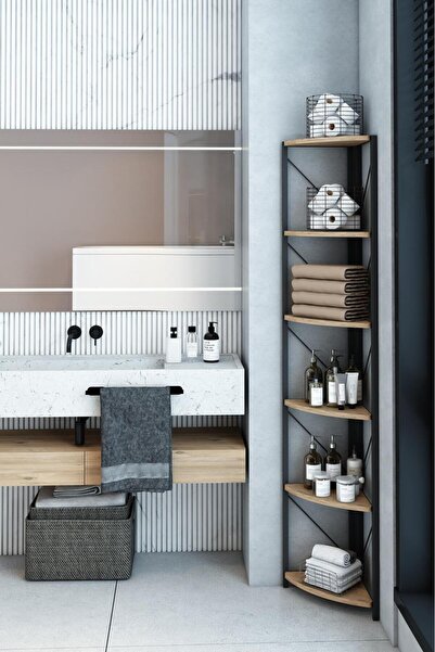 Mgr Office 6 Raflı Köşe Metal Banyo Rafı Şampuanlık Deterjanlık Çok Amaçlı Ra...