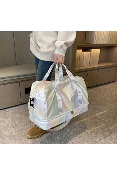 Alaçatı Bright White Women's Sports Bag, Large Capacity Luggage Bag, Multifunctional Bag