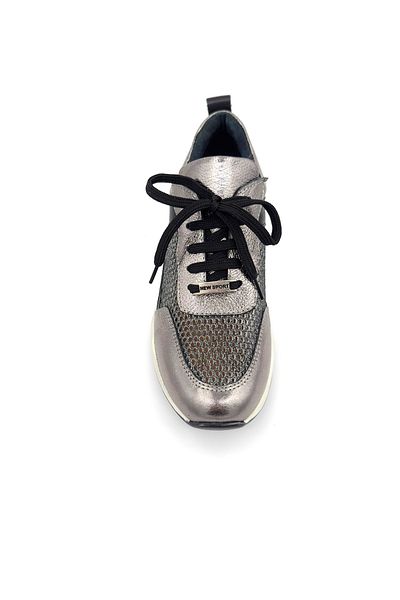 Mariolucci Women's Sports Shoes Mesh Genuine Black Nickel Leather