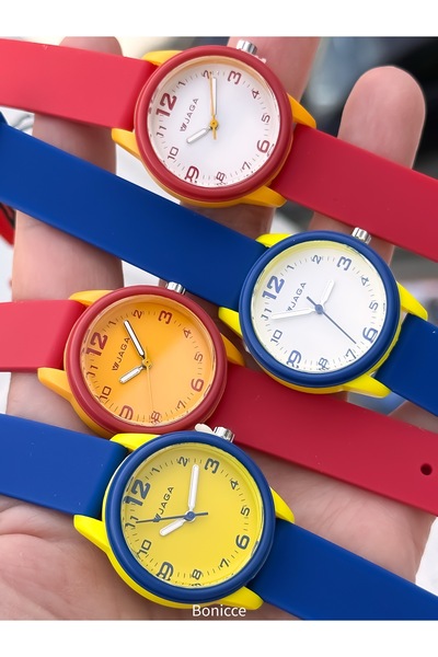 Jaga Tarafttar Renkler Havuz Deniz Kullanım SARI-LACİVERT Rakamlı Erkek Kız Çocuk Kol Saati+Bileklik