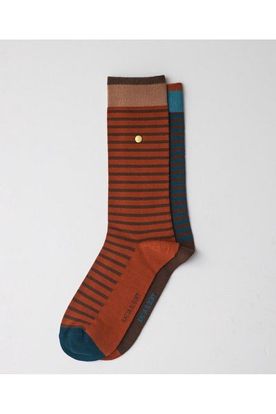Katia&Bony Men's Studded Striped Socks Navy Blue-Brown