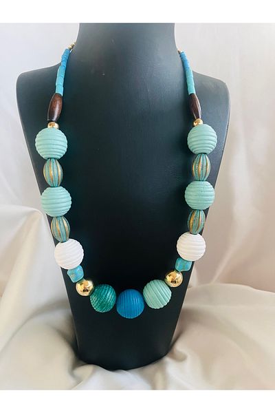 COCOSH TAKI Turquoise Blue Bead Special Design Multiple Necklace