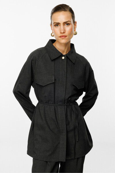 KUAD Antrasit Dökümlü Oversize Gömlek