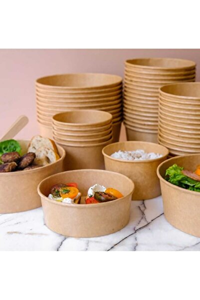 Genel Markalar 1300 CC Kraft Karton Organik Salata Kasesi Kapaklı Bowl 10 Adet
