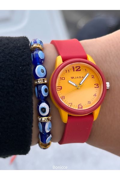 Jaga Tarafttar Colors Pool Sea Use Yellow-Red Numbered Boy Girl Child Wrist Watch+Bracelet