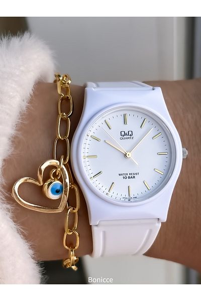 Q&Q WHITE Silicone Band, Suitable for Pool and Sea Use, Guaranteed (24 months) Women's Wristwatch+Wristband