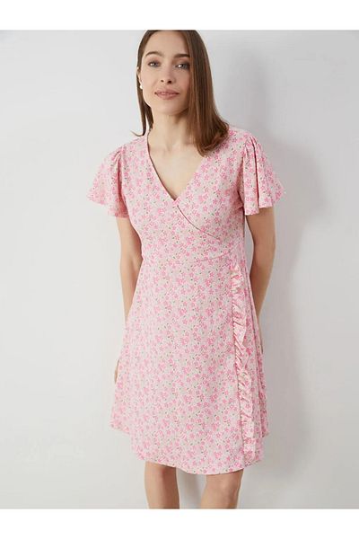 LC Waikiki Lcw Comfort Pink Double Breasted Collar Floral Women's Dress