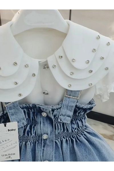 ipekkids Cămașă cu guler cu broderie de piatră pentru fete