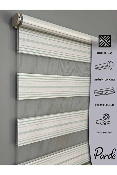 pardeh Parde Kuzey Serisi İthal Kumaş Çizgili Yeşil Zebra Stor Perde