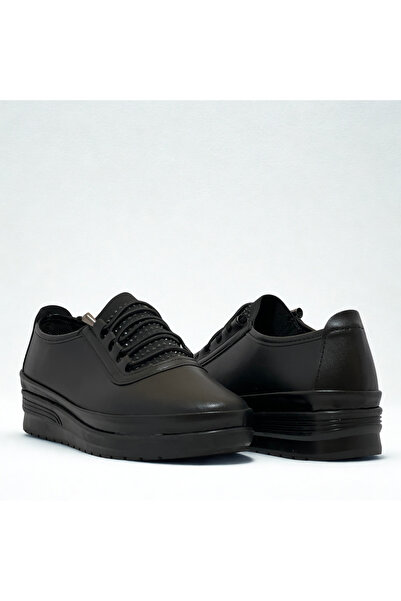 Flexter Дамски черни ортопедични обувки с подметка от синтетична кожа, с капси и връзки