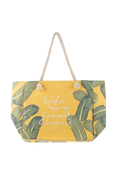 Suyutti Yellow Printed Beach Bag
