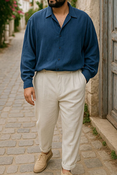 MODA Mavi L Kumaş Oversize Erkek Gömlek