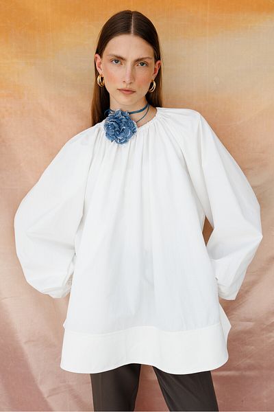 KUAD Ecru Flounce Poplin Blouse