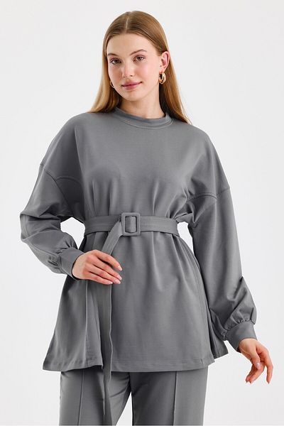 KUAD Κοστούμι παντελόνι Basic Sweat με γκρι ζώνη