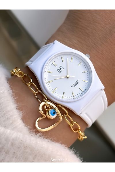 Q&Q WHITE Silicone Band, Suitable for Pool and Sea Use, Guaranteed (24 months) Women's Wristwatch+Wristband