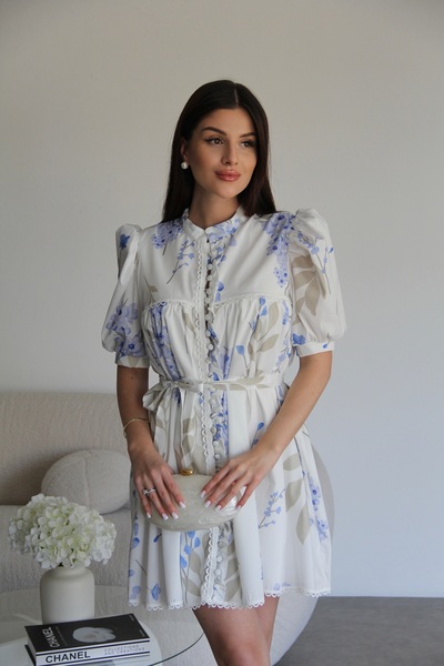 Julidress Φόρεμα με λευκό σχέδιο με κουμπιά με γιακά Μίνι μήκους Premium Design