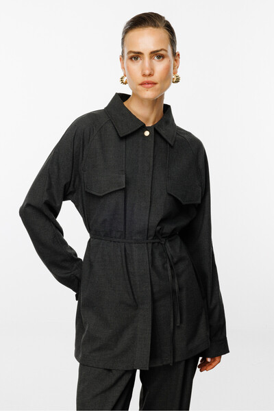 KUAD Antrasit Dökümlü Oversize Gömlek