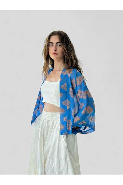 Retrobird Design Mini Kimono Femei Albastru