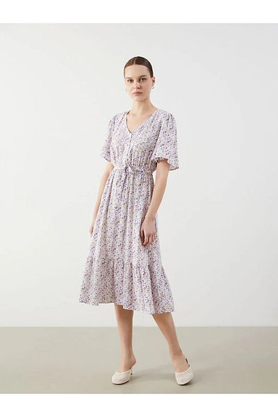 LC Waikiki Lcw Comfort Lilac V-Neck Floral Dress