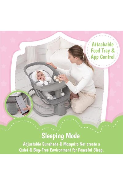 Mastela 4-in-1 Baby Rocker Chair with Bluetooth Music, Mosquito Net, Adjustable Backrest, USB MP3 Pl