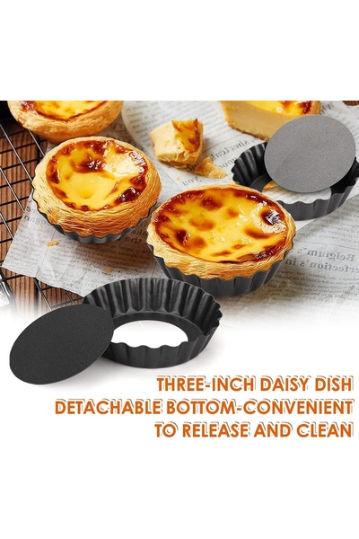 LOVYCO 6Pcs Egg Tart Molds,10Cm Mini Tart Pans Removable Base,Cupcake Cake Muffin