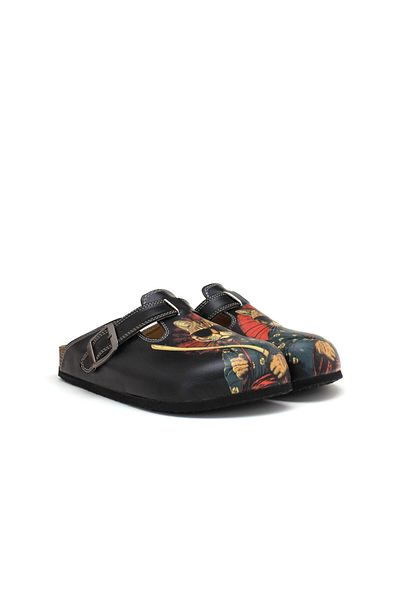 Goby Papuci unisex pentru bărbați și femei, cu model Samurai, cu vârf închis, Sabo negru