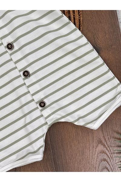 tiwitibaby Striped Hat Front Buttoned Summer Baby Boy Jumpsuit