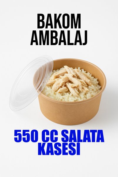 BAKOM AMBALAJ 10'lu 550 CC Organik Kraft Karton Salata Kasesi Kapaklı + 10'lu...