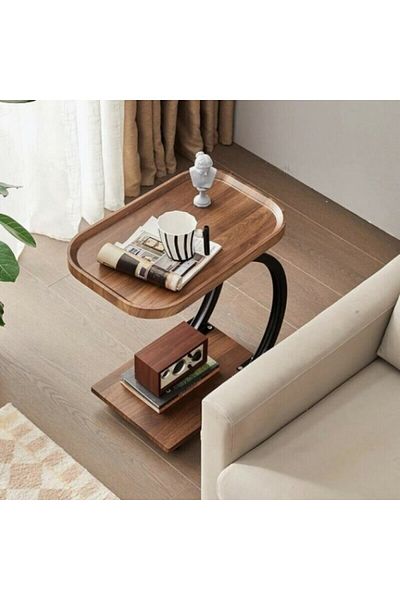 1st طاولة خدمة بعجلات تصميم مودرن حديث من الخشب 60x40x52 سم – بني وأسود