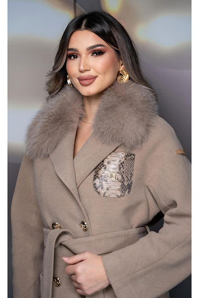 Eccim Fashion Leather Pocket Detailed Fur Collar Short Women's Coat