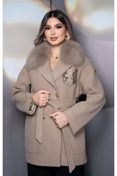 Eccim Fashion Leather Pocket Detailed Fur Collar Short Women's Coat