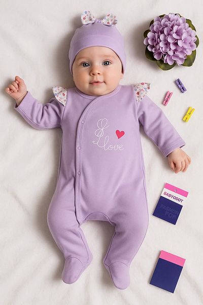Babydonat Butterfly Patterned Jumpsuit with Shoulder Hat for Baby Girl