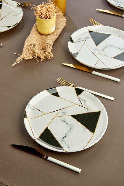 Babion Luxury Ceramic Marble Mosaic Service Presentation Plate for 6 Persons 26cm